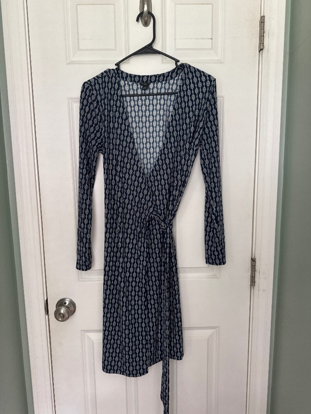 Ann Taylor Petite Navy Chain Link Jersey Wrap Dress 6P